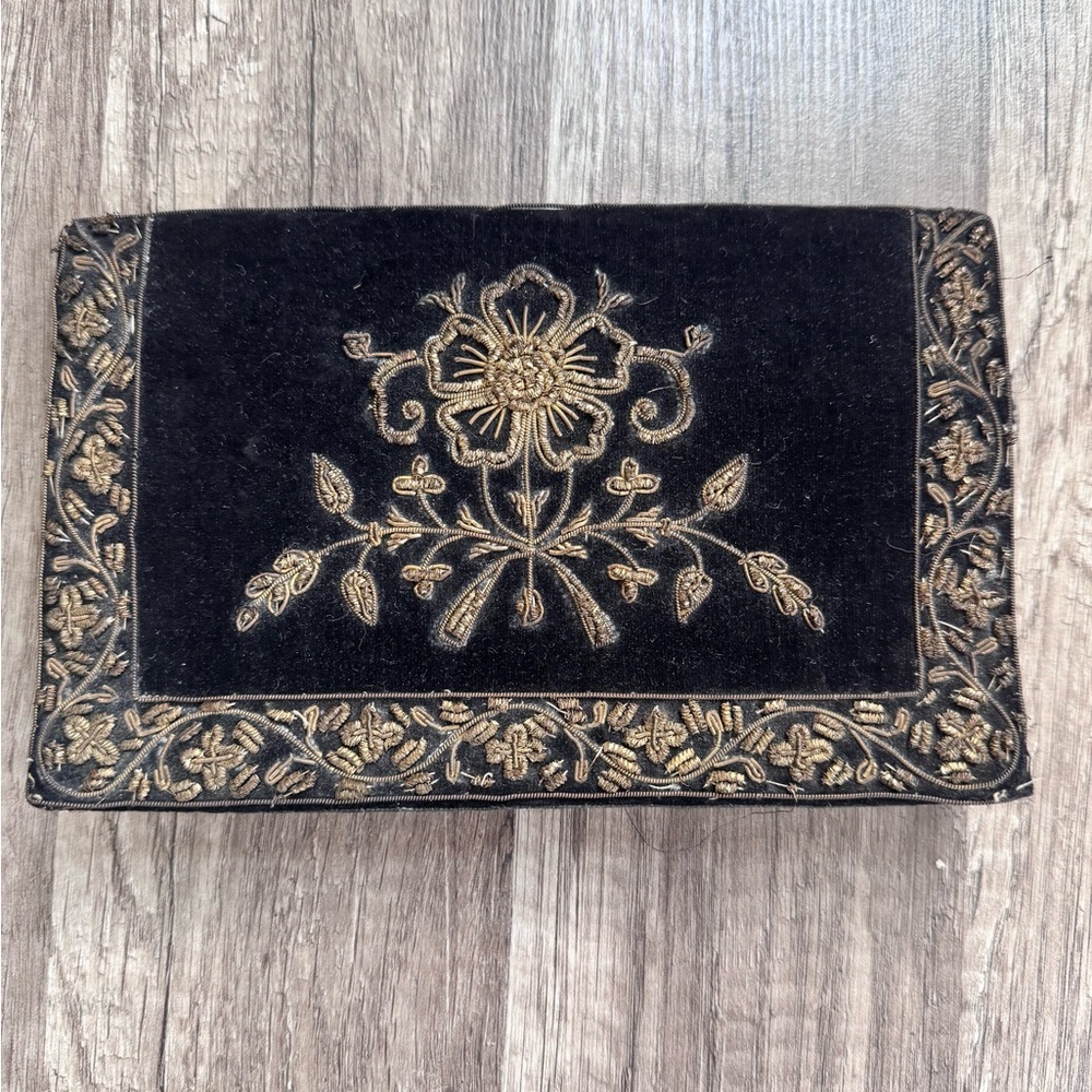 Black and Gold Embroidered Clutch